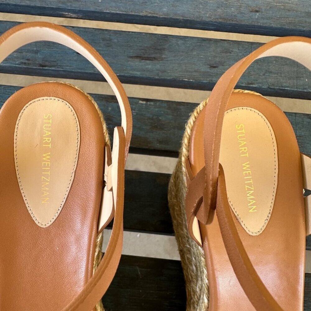 Stuart Weitzman Braida Tan Leather Espadrille Wedges Women’s 11B Spain - Picture 7 of 10